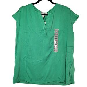 Nine West Women's Cap Sleeve V-Neck Fashion Top Green Spruce Small